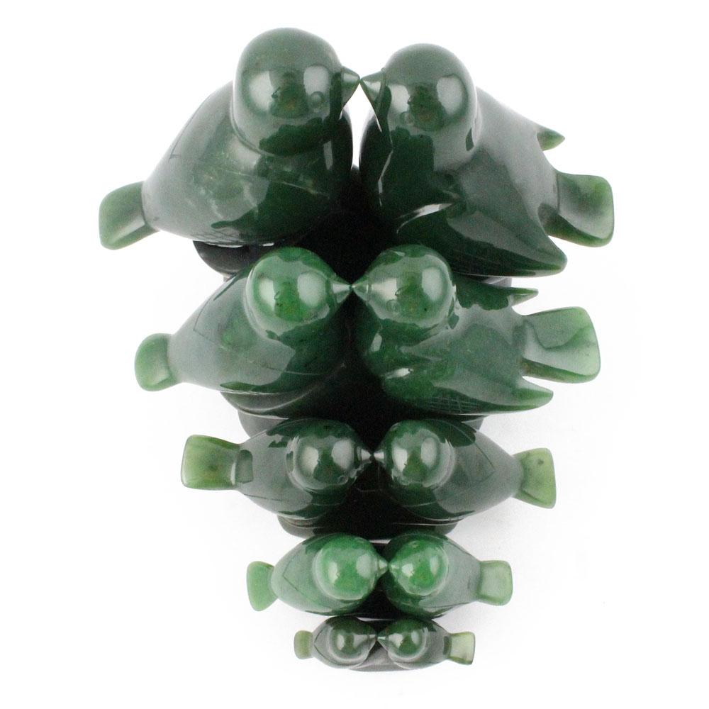 Large Jade Lovebirds Carving – Handcarved Green Jade Sculpture