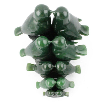 Large Jade Lovebirds Carving – Handcarved Green Jade Sculpture