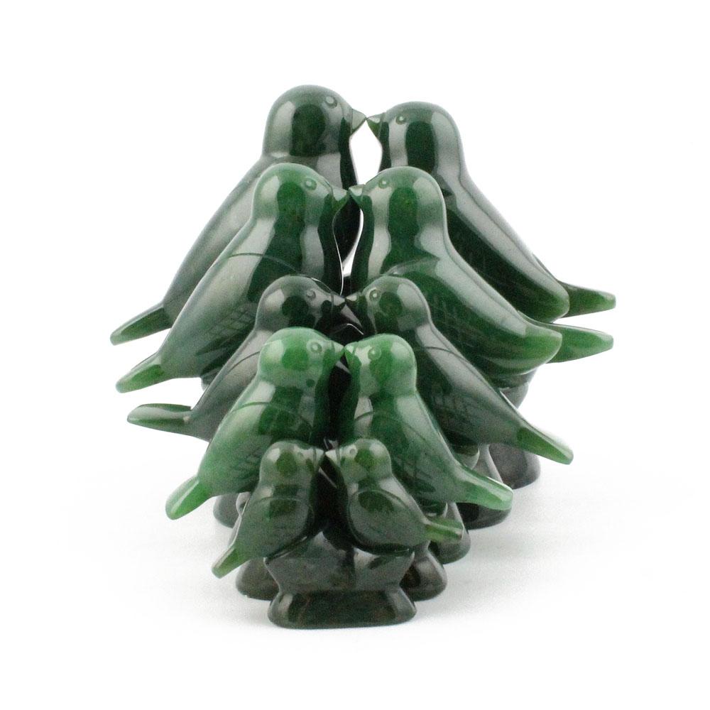 Large Jade Lovebirds Carving – Handcarved Green Jade Sculpture