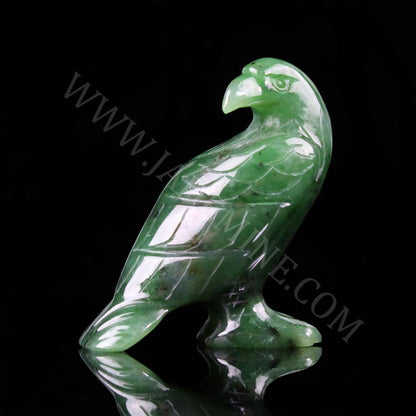 Jade Eagle Carving – Standing Handcarved Green Jade Sculpture