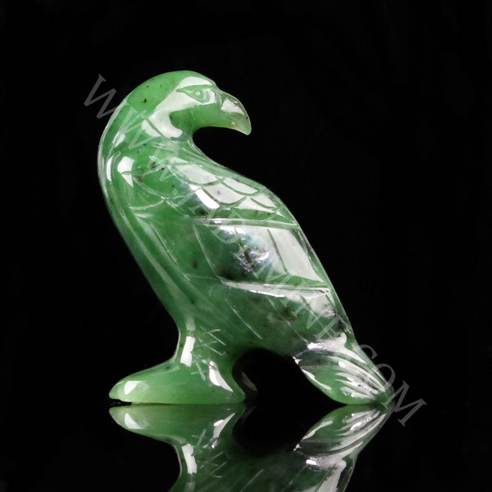 Jade Eagle Carving – Standing Handcarved Green Jade Sculpture