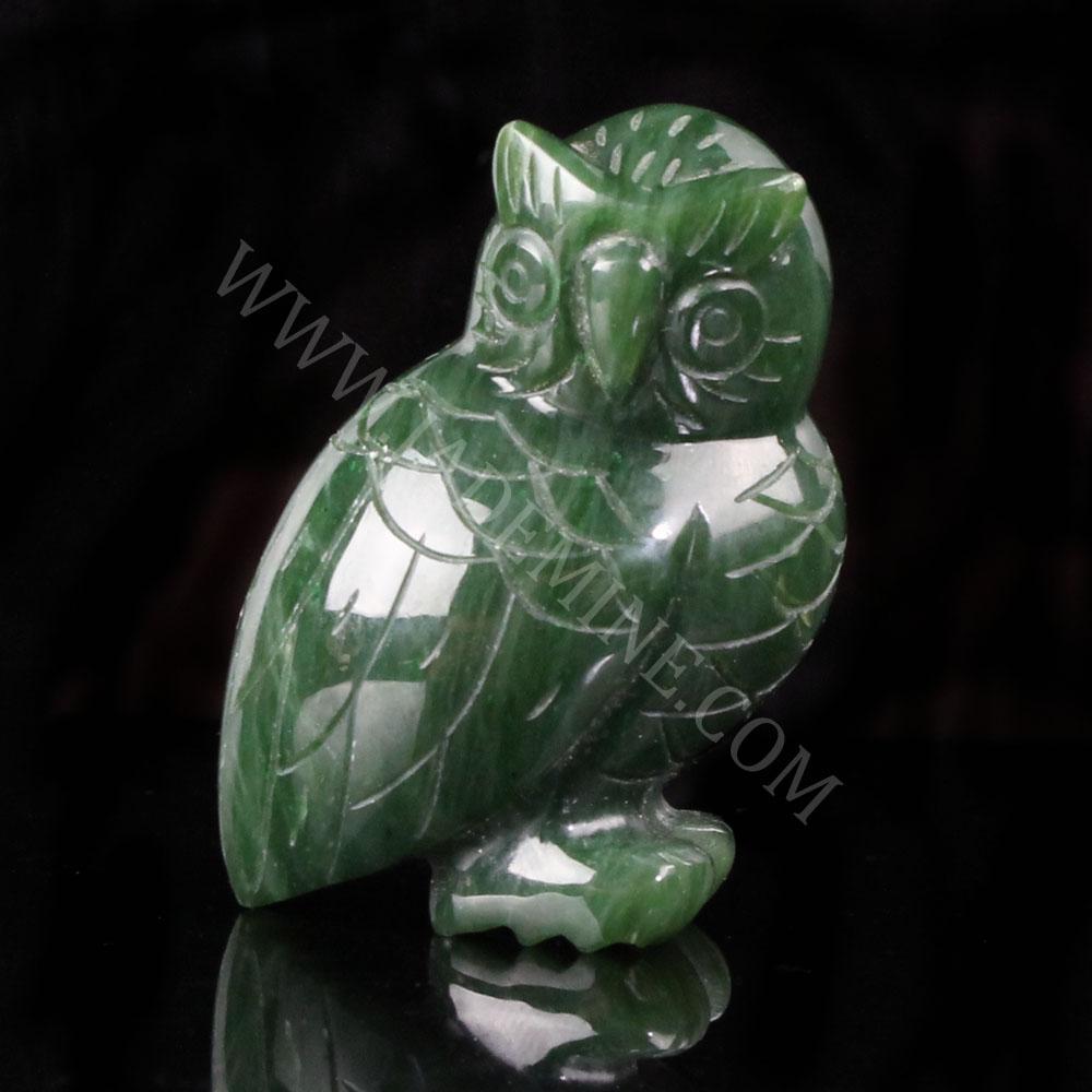 Jade Owl Carving – Handcarved Green Jade Wisdom Sculpture