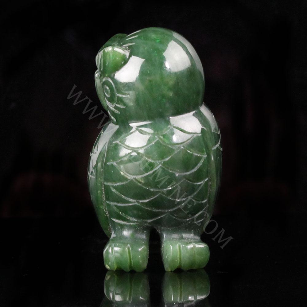 Jade Owl Carving – Handcarved Green Jade Wisdom Sculpture