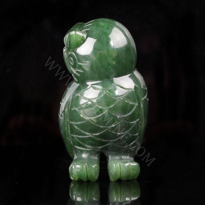 Jade Owl Carving – Handcarved Green Jade Wisdom Sculpture