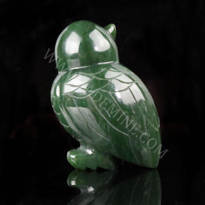 Jade Owl Carving – Handcarved Green Jade Wisdom Sculpture