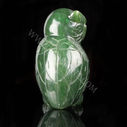 Jade Owl Carving – Handcarved Green Jade Wisdom Sculpture