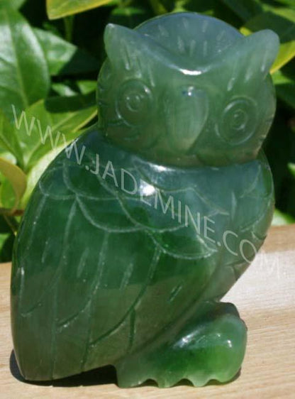 Jade Owl Carving – Handcarved Green Jade Wisdom Sculpture