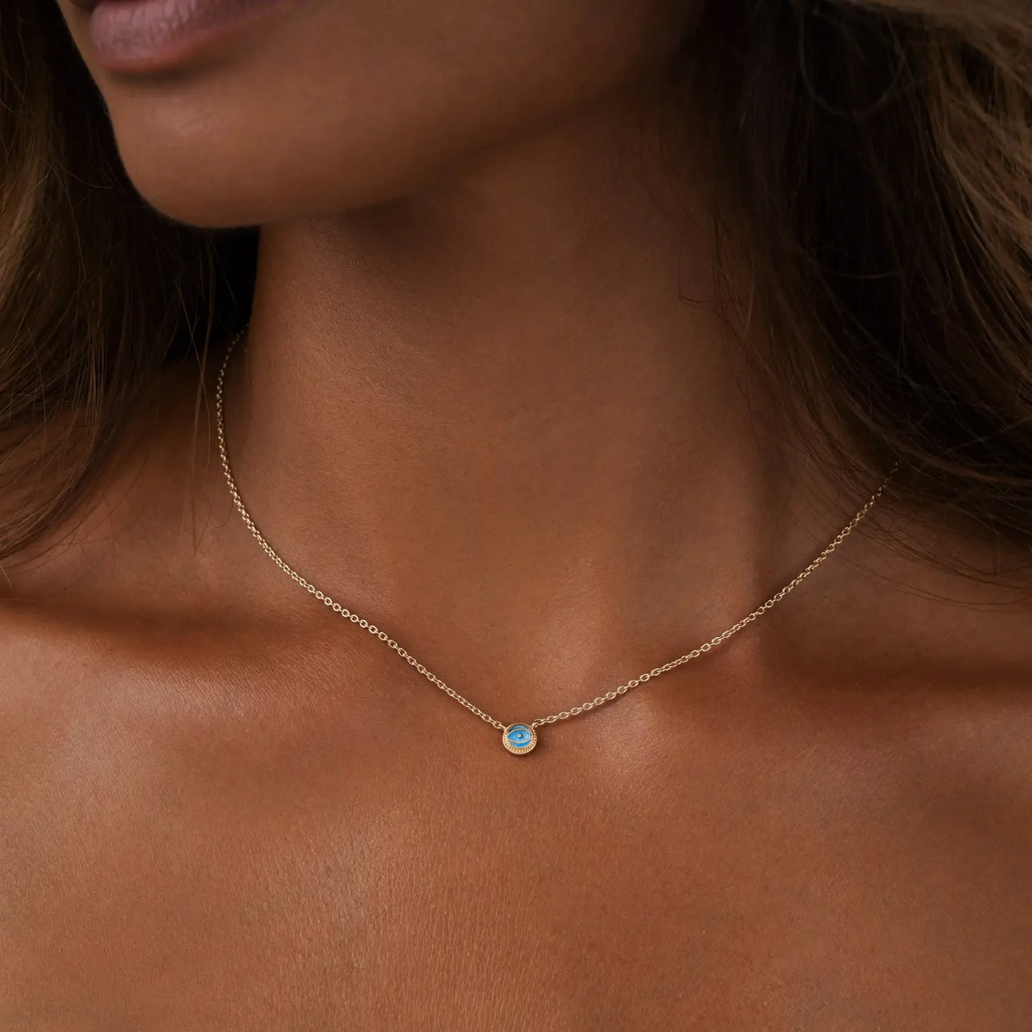 Tidal Serenity - Aquamarine March Birthstone Evil Eye Gold Necklace – Necklaces - Womens