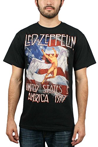 Led Zeppelin T-Shirt - Swan Song & Tour – USA 77 with Flag Men's T-shirts