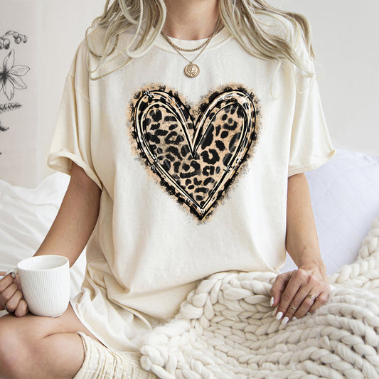 Leopard Print Heart, Comfort Colors Tshirt, Valentine's Day