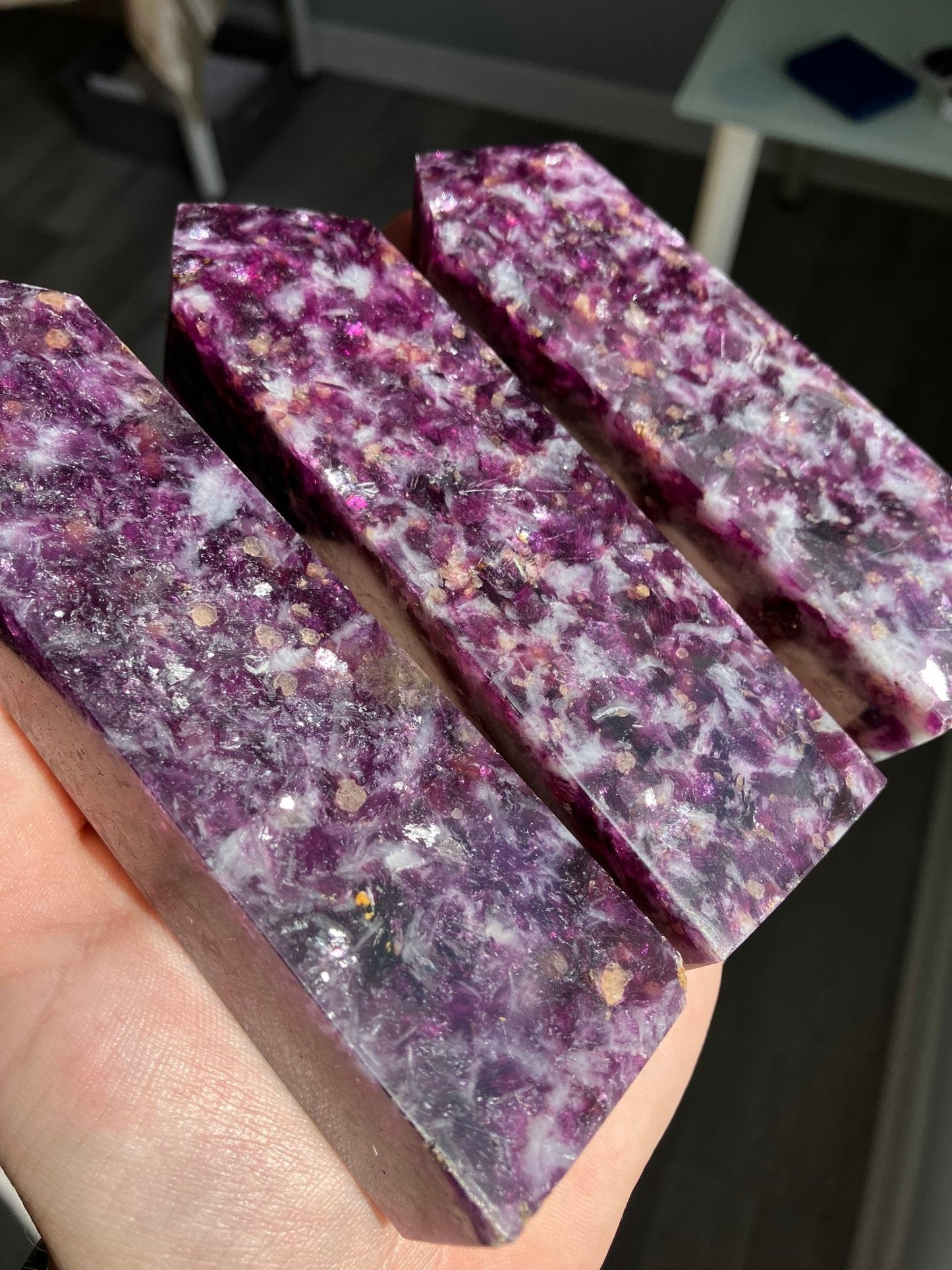 Lepidolite Tower – 4.5” to 5.5”, Mica Flash