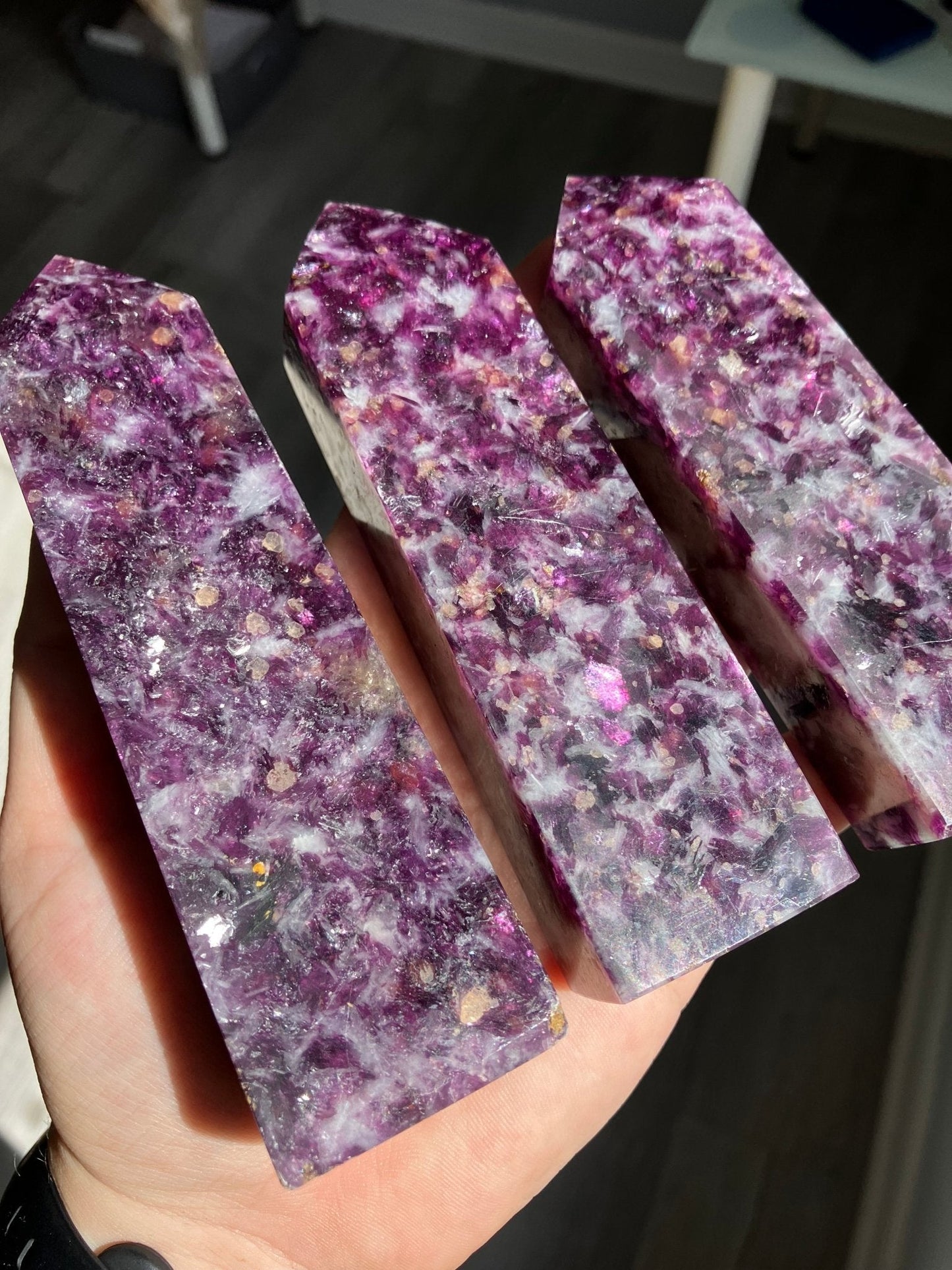 Lepidolite Tower – 4.5” to 5.5”, Mica Flash