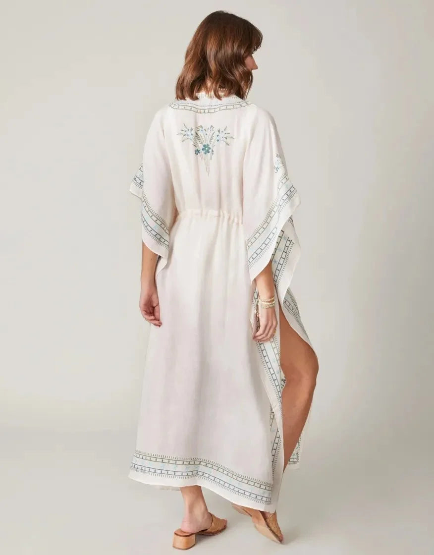 Alljoy Landing Palm Tree Embroidered Long Kaftan - Linen Resort Wear
