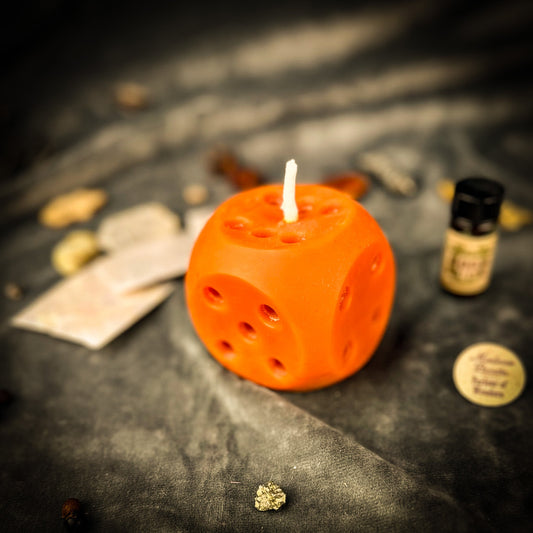 Lucky Dice Spell Candle - Gambling Luck & Money Fortune – Orange (Money from Windfalls) Candle Spell Kit