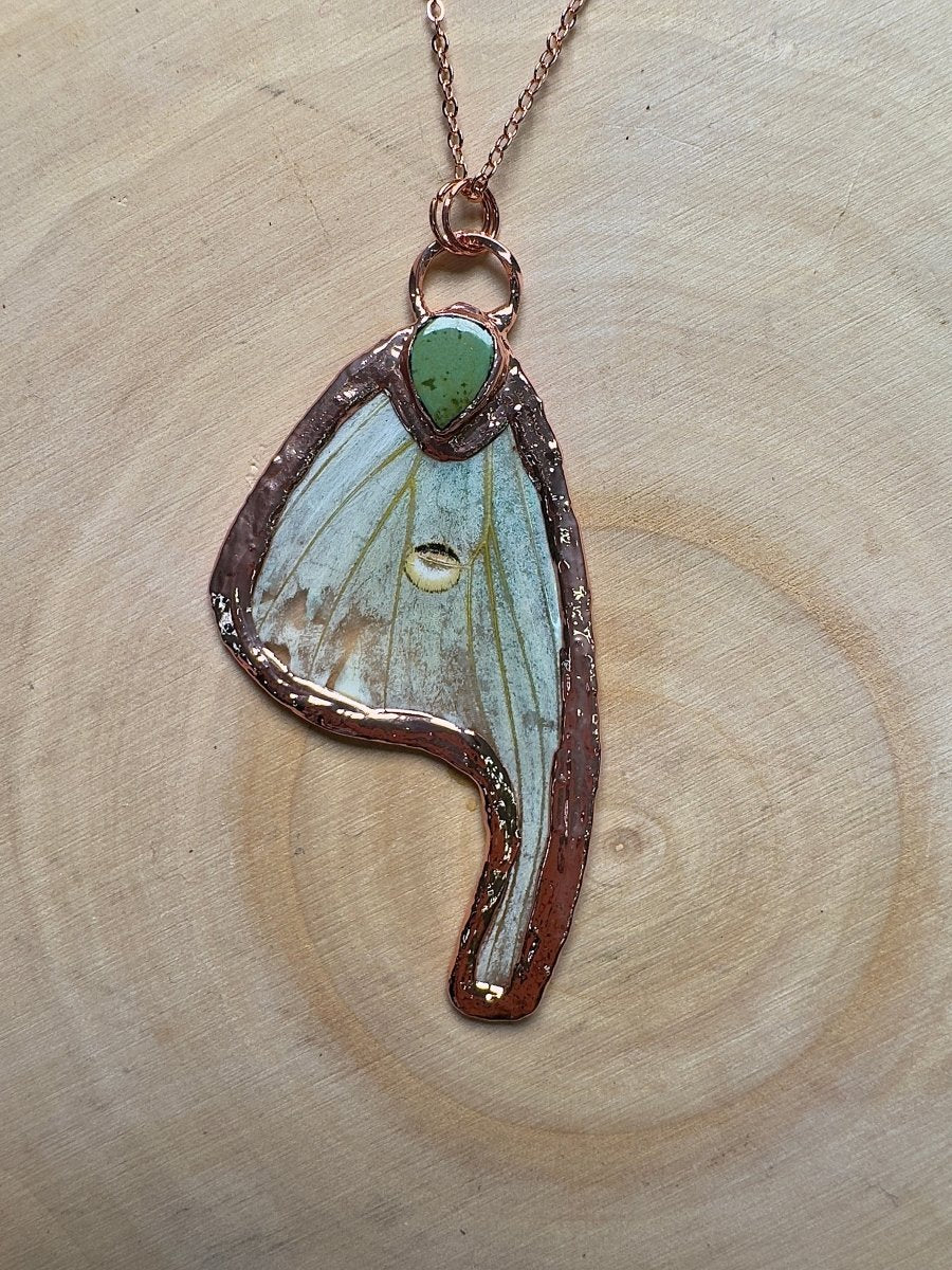 Luna Moth Wing and Turquoise Necklace