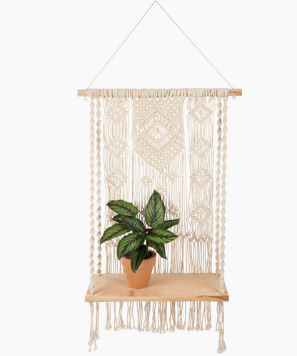 Boho Macrame Wall Shelf with Tassels – macrame plant hangers