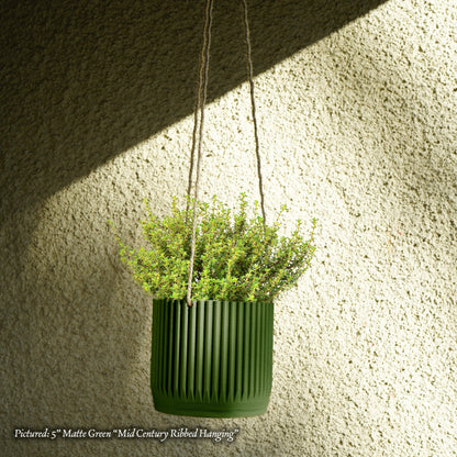 Mid-Century Ribbed Hanging Plant Pots | 3D Printed Planter – Green Hanging Planter