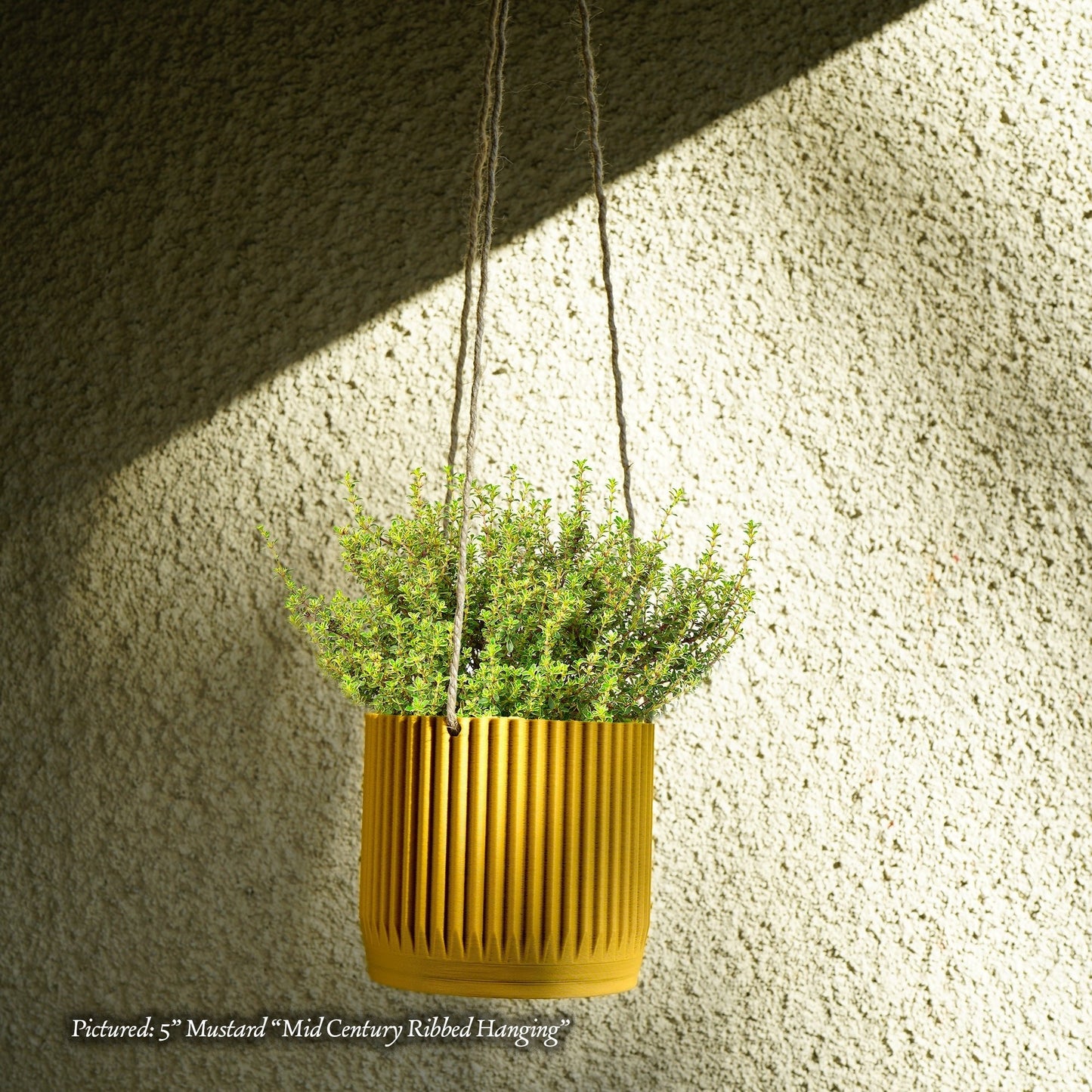 Mid-Century Ribbed Hanging Plant Pots | 3D Printed Planter – Mustard Hanging Planter