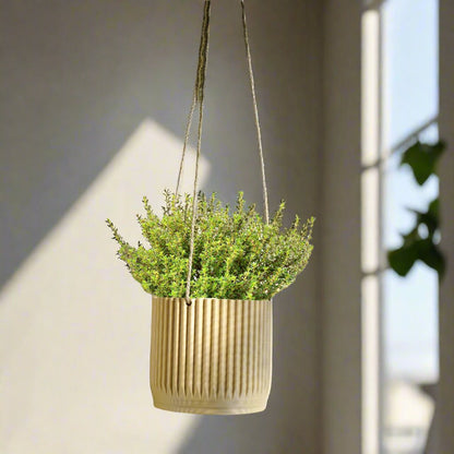Mid-Century Ribbed Hanging Plant Pots | 3D Printed Planter – Silver Hanging Planter