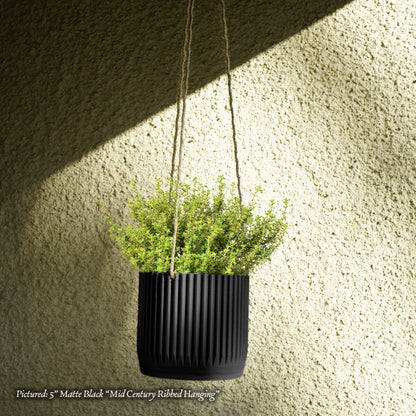 Mid-Century Ribbed Hanging Plant Pots | 3D Printed Planter – Black Hanging Planter