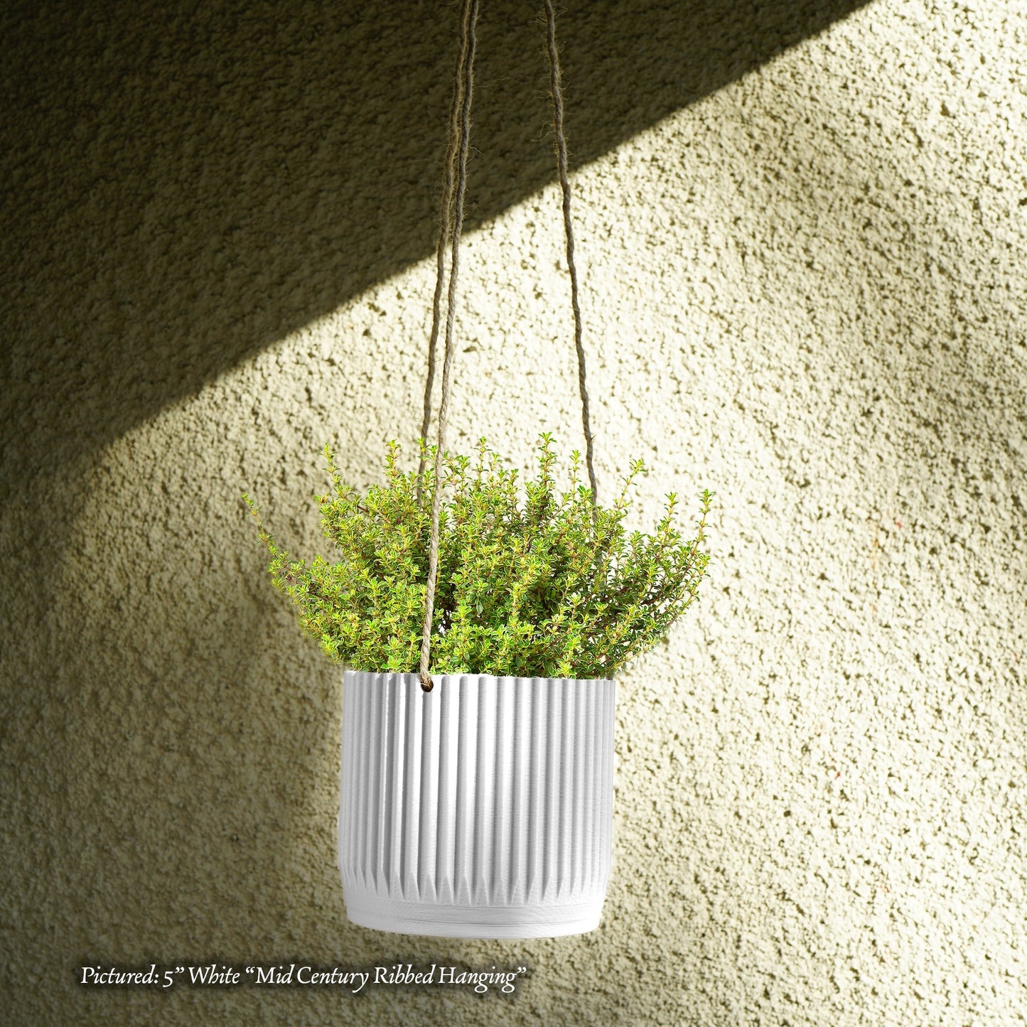Mid-Century Ribbed Hanging Plant Pots | 3D Printed Planter – White Hanging Planter