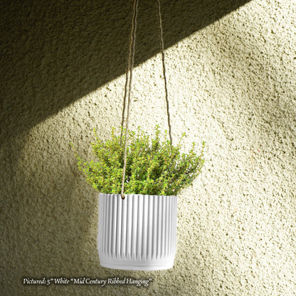 Mid-Century Ribbed Hanging Plant Pots | 3D Printed Planter – White Hanging Planter
