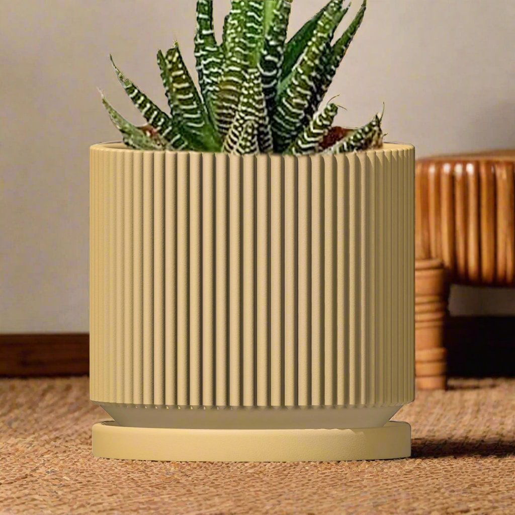 Mid-Century Ribbed Planter | 3D Printed Modern Plant Pot – Pots & Planters