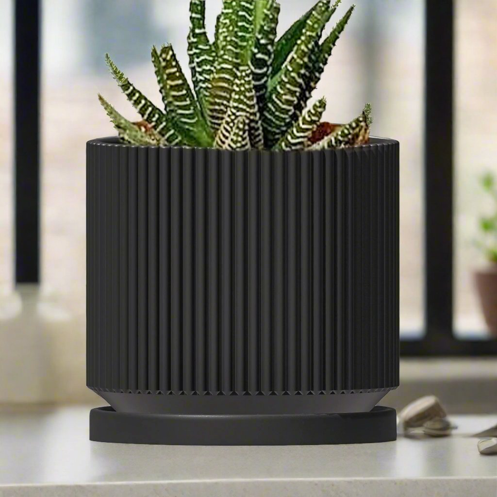 Mid-Century Ribbed Planter | 3D Printed Modern Plant Pot – Pots & Planters
