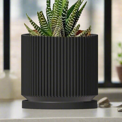 Mid-Century Ribbed Planter | 3D Printed Modern Plant Pot – Pots & Planters