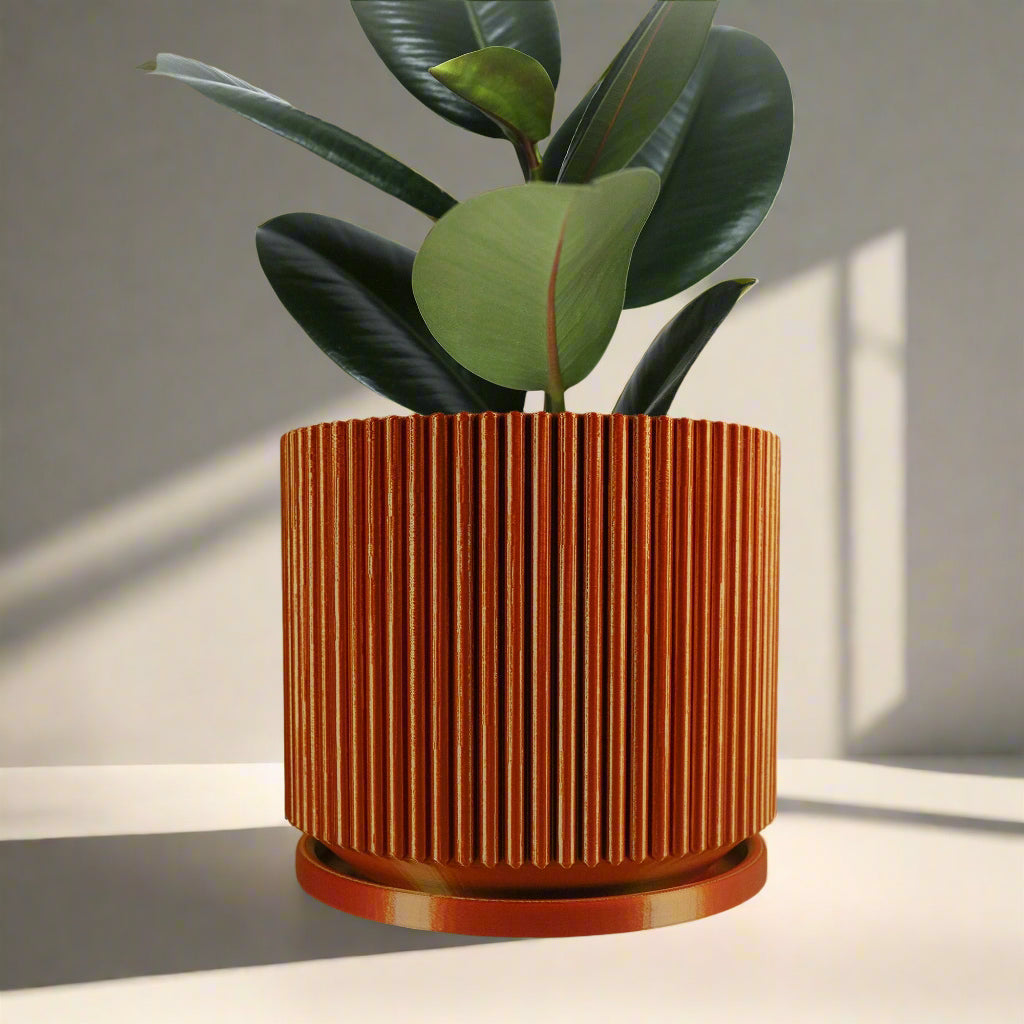 Mid-Century Ribbed Planter | 3D Printed Modern Plant Pot – Pots & Planters