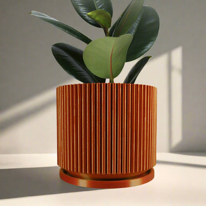 Mid-Century Ribbed Planter | 3D Printed Modern Plant Pot – Pots & Planters