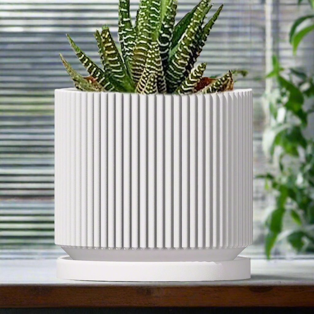 Mid-Century Ribbed Planter | 3D Printed Modern Plant Pot – Pots & Planters