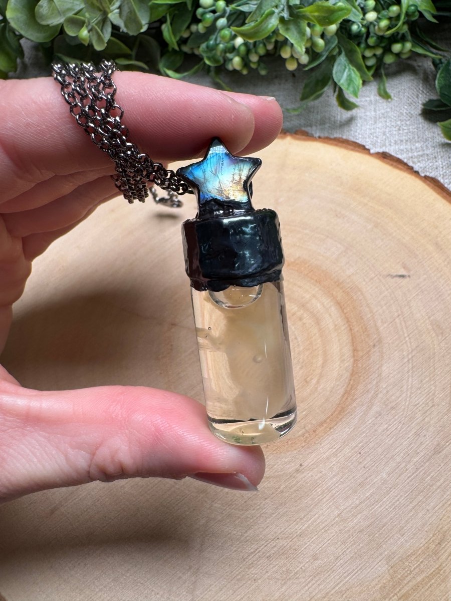 Mortessa- Wet Specimen Ghost Pinkie Mouse and Moonstone Star Necklace