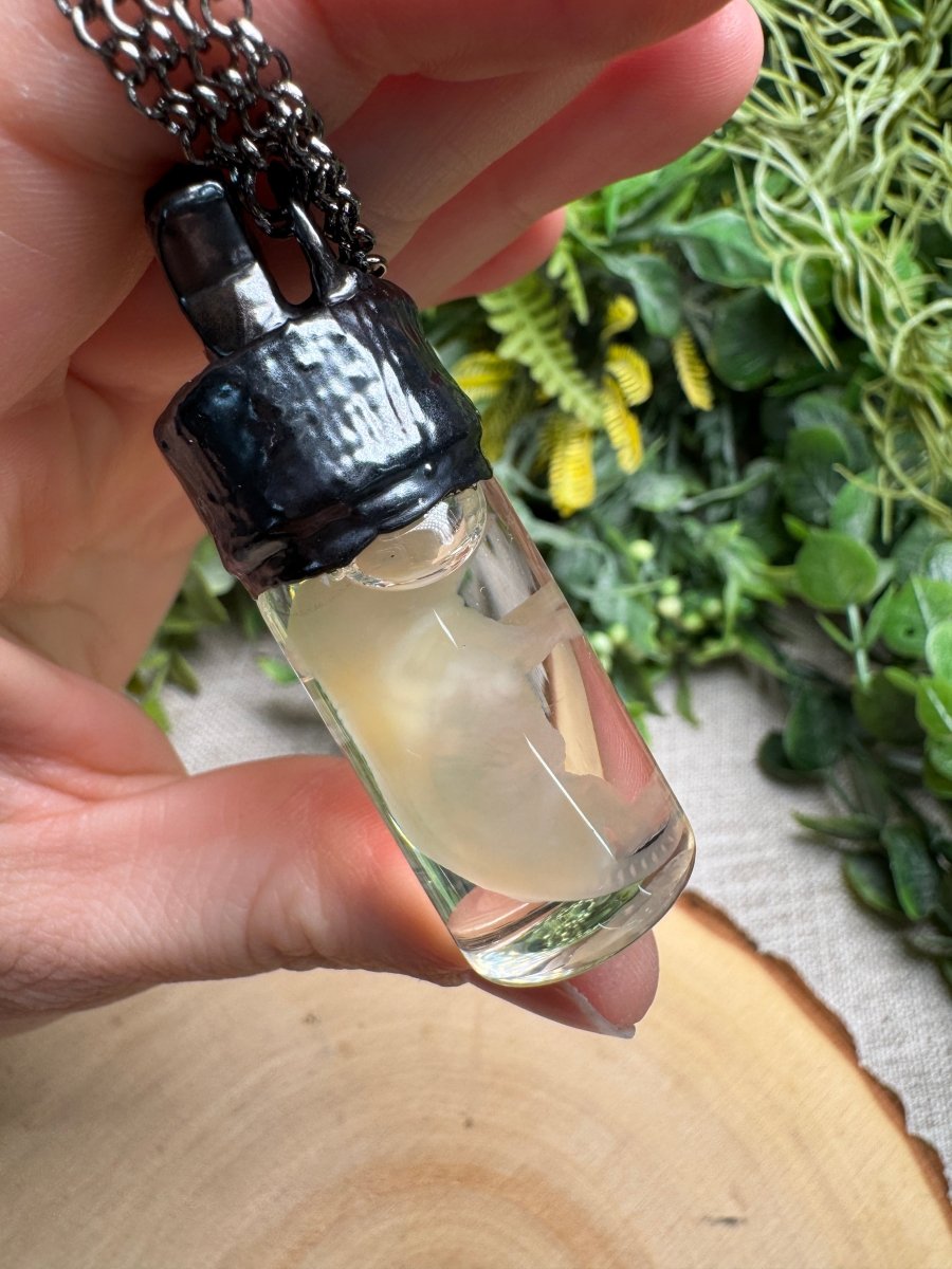 Mortessa- Wet Specimen Ghost Pinkie Mouse and Moonstone Star Necklace