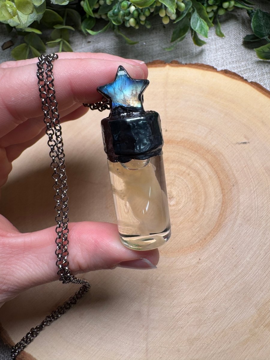 Mortessa- Wet Specimen Ghost Pinkie Mouse and Moonstone Star Necklace