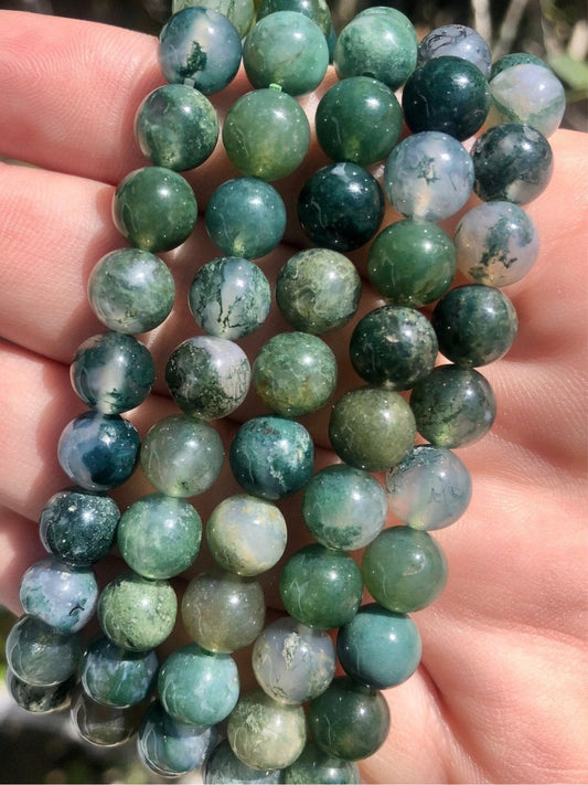 Moss Agate Bracelet – 8mm Beads for Grounding & Growth