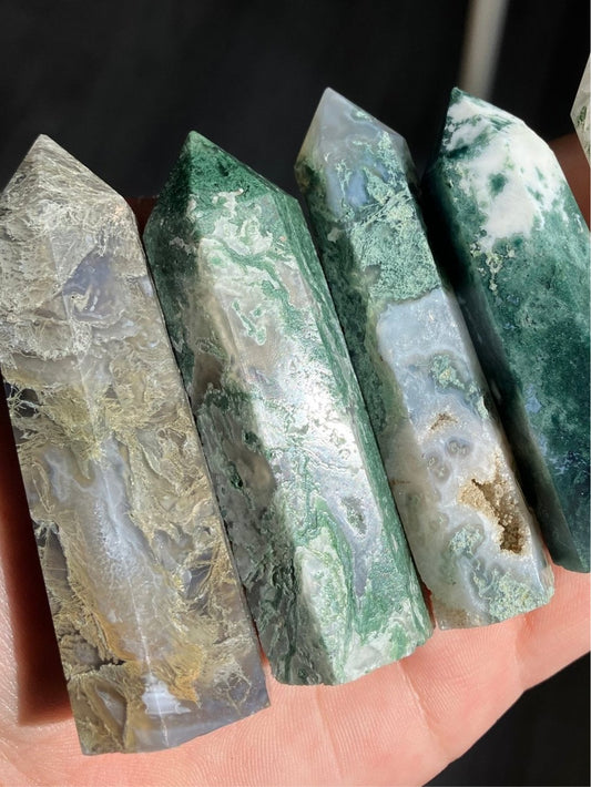 Moss Agate Tower – 3" Polished Crystal Point