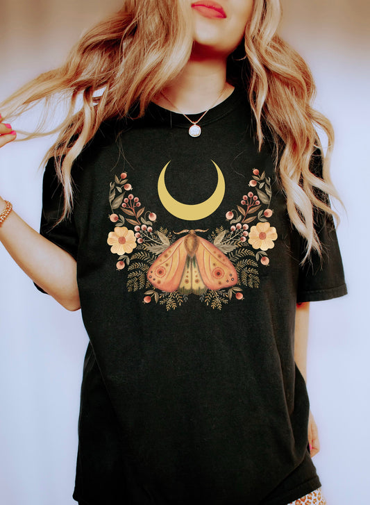Moth Flowers And The Moon - Comfort Colors Tshirt