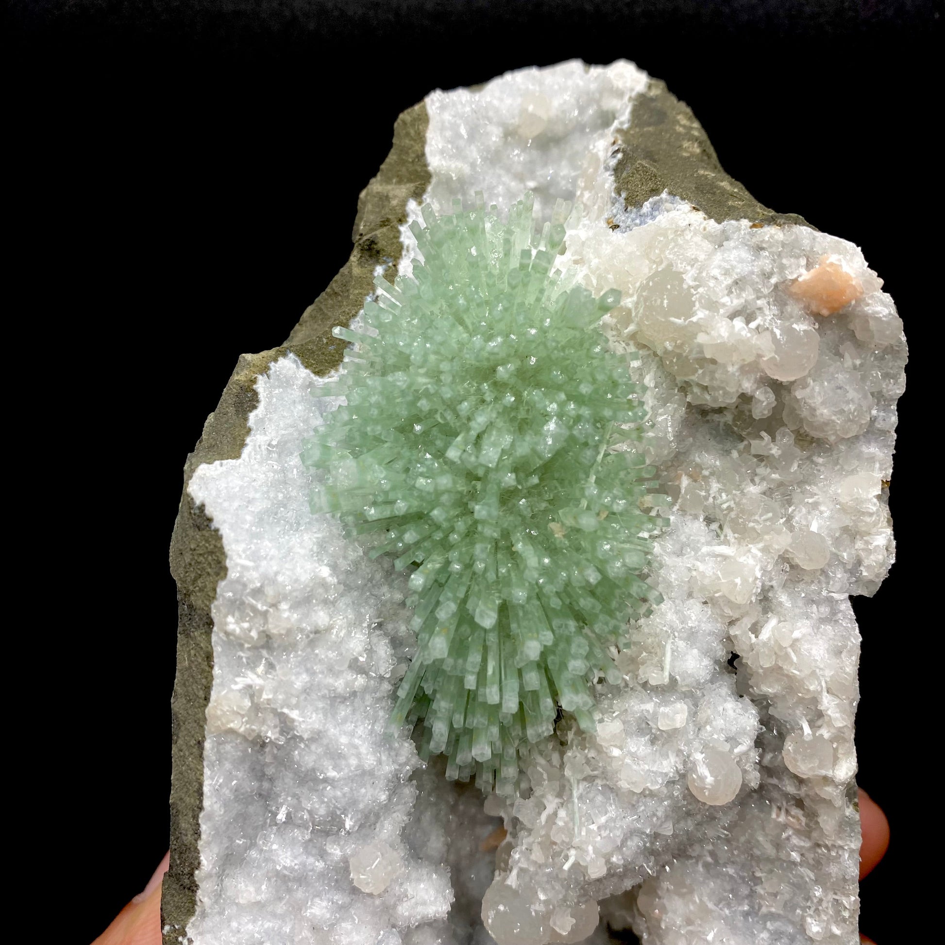 Natrolite Green on MM Quartz Super Rare Natural Mineral Specimen – Natrolite