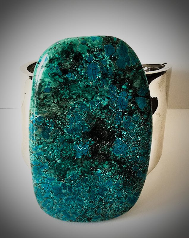 Natural Large Blue Turquoise and Silver Bangle