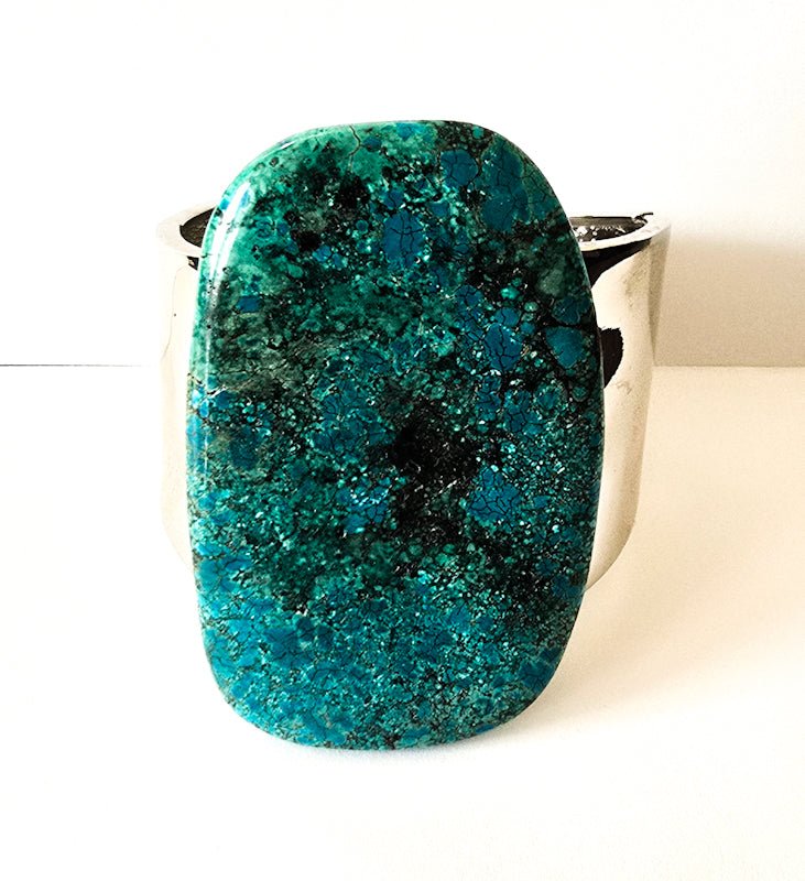 Natural Large Blue Turquoise and Silver Bangle