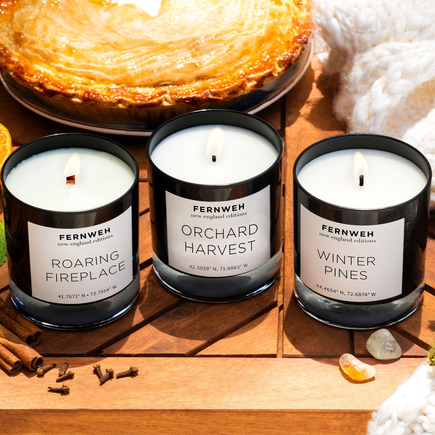 Roaring Fireplace Scented Soy Candle – 3 Classic Set New England