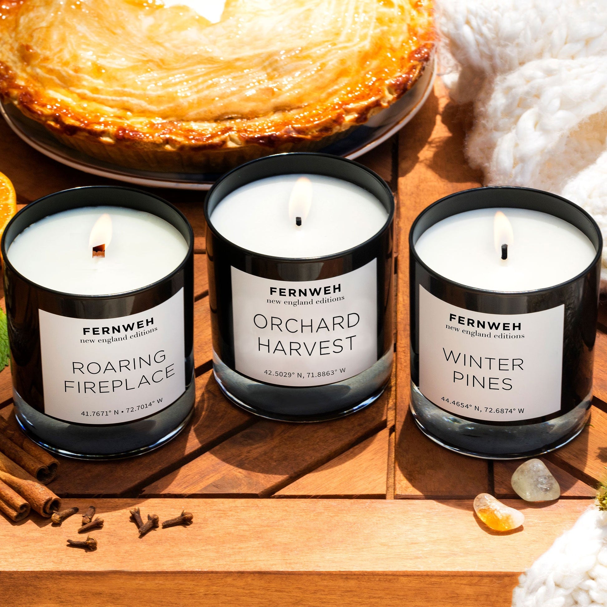 Roaring Fireplace Scented Soy Candle – 3 Classic Set New England