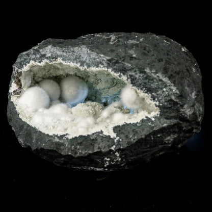 Okenite Big Puffballs Inside with Gyrolite inside Geode Natural Mineral Specimen – Okenite