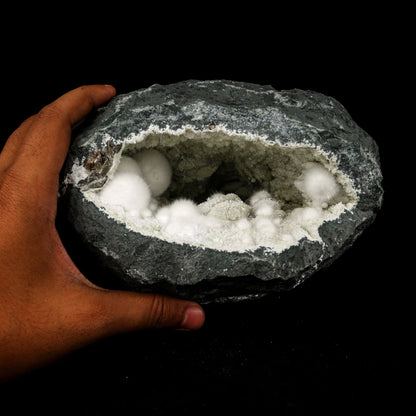 Okenite Big Puffballs Inside with Gyrolite inside Geode Natural Mineral Specimen – Okenite