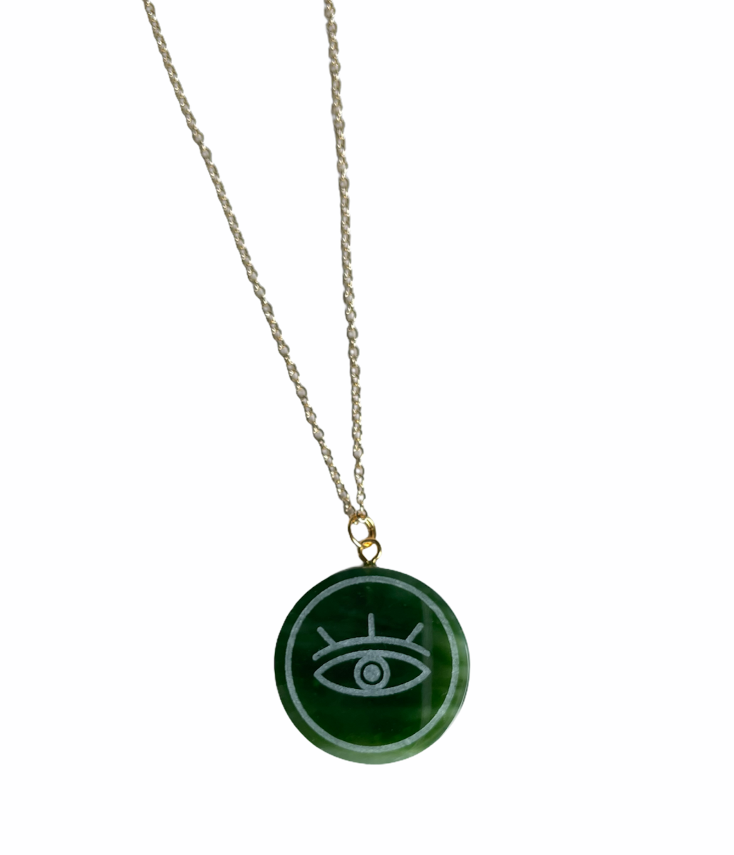 Canadian Jade Evil Eye Pendant 25mm – Sterling Silver Protection Jewelry –