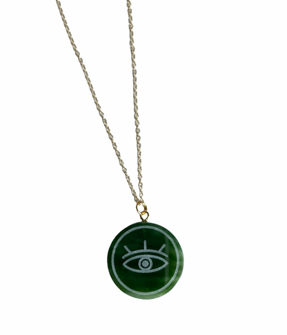 Canadian Jade Evil Eye Pendant 25mm – Sterling Silver Protection Jewelry –