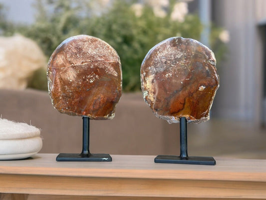 Red Jasper Slice on Stands SET (pk of 2)  --  7inch tall! -  Ethically Sourced