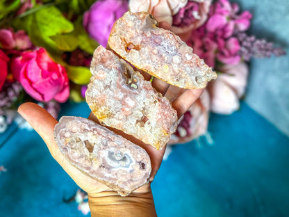 Beautiful Pink Flower Agate Slices, Polished Flower Agate Slabs, Pink Cherry Blossom Agate Polished Slab – 75-99 grams