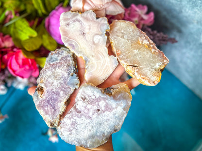 Beautiful Pink Flower Agate Slices, Polished Flower Agate Slabs, Pink Cherry Blossom Agate Polished Slab – 125-149 grams